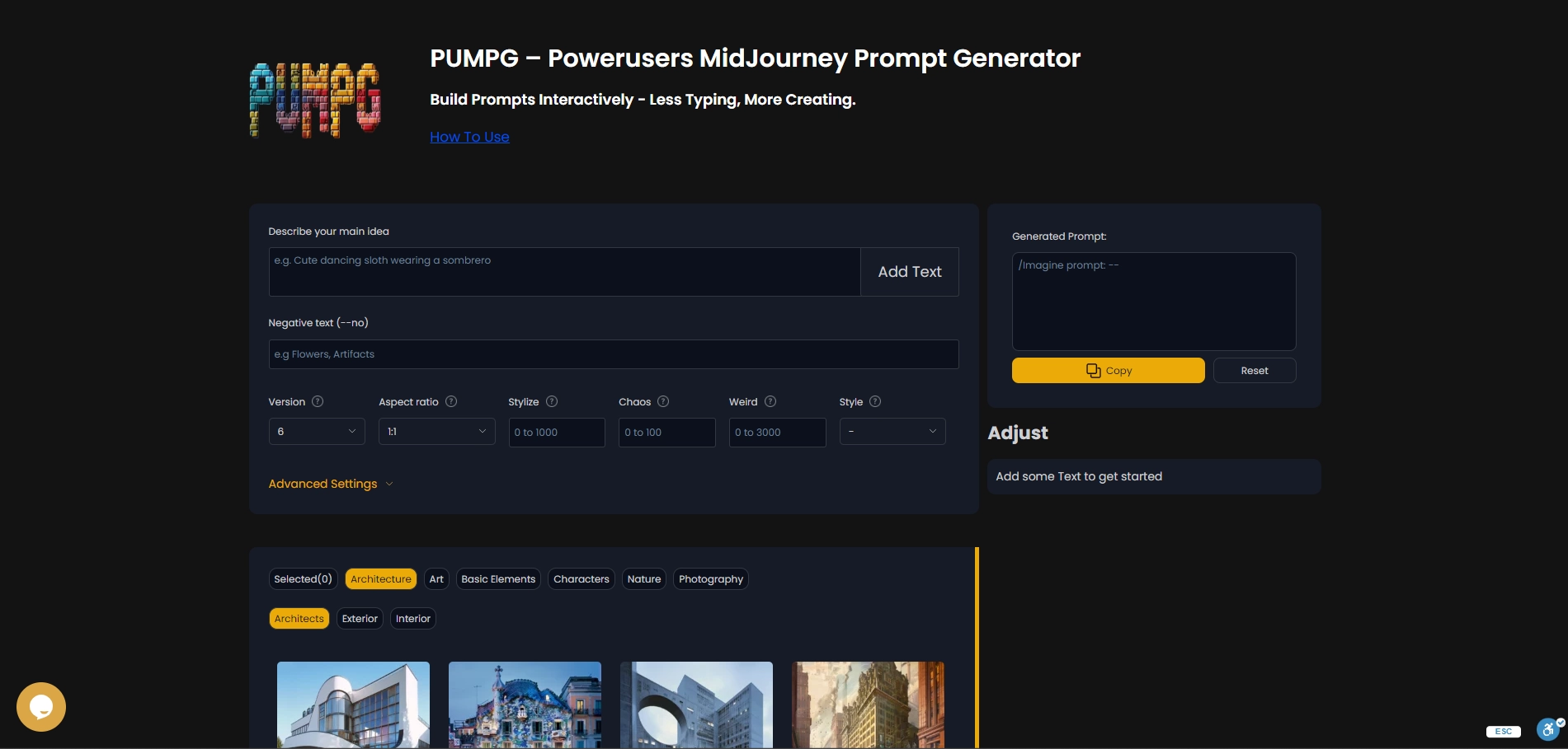 PUMPG - Midjourney Prompt Generator