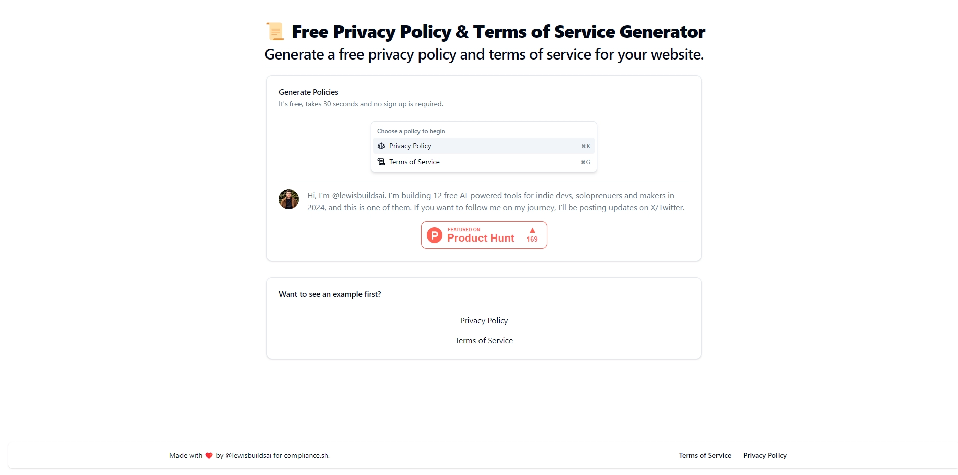 PoliciesByAI - Free Privacy Policy and Terms of Service Generator